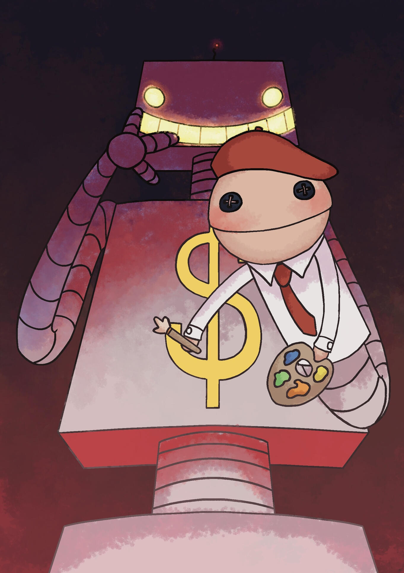 illustration of a robot holding a puppet