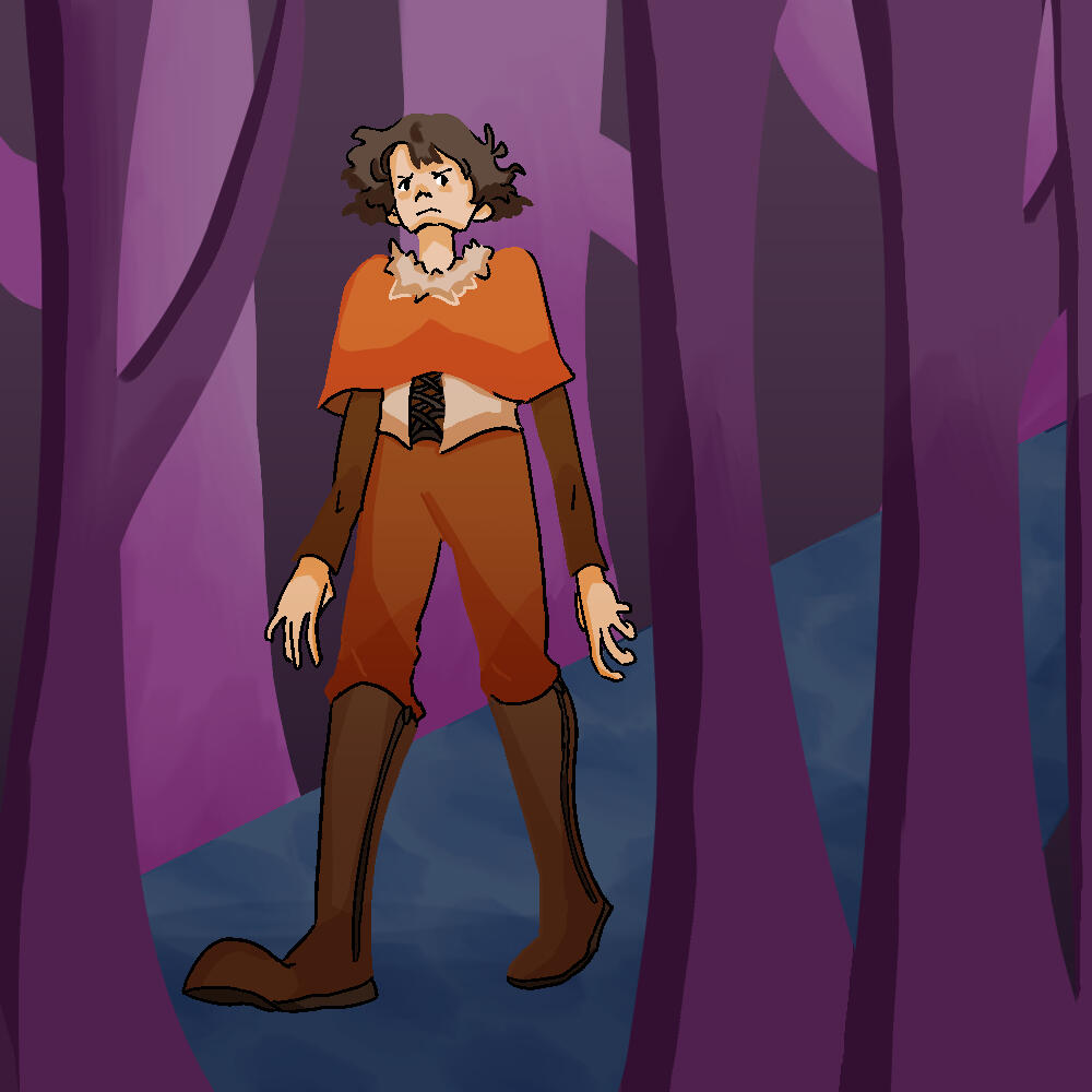 an illustration of a boy in the woods