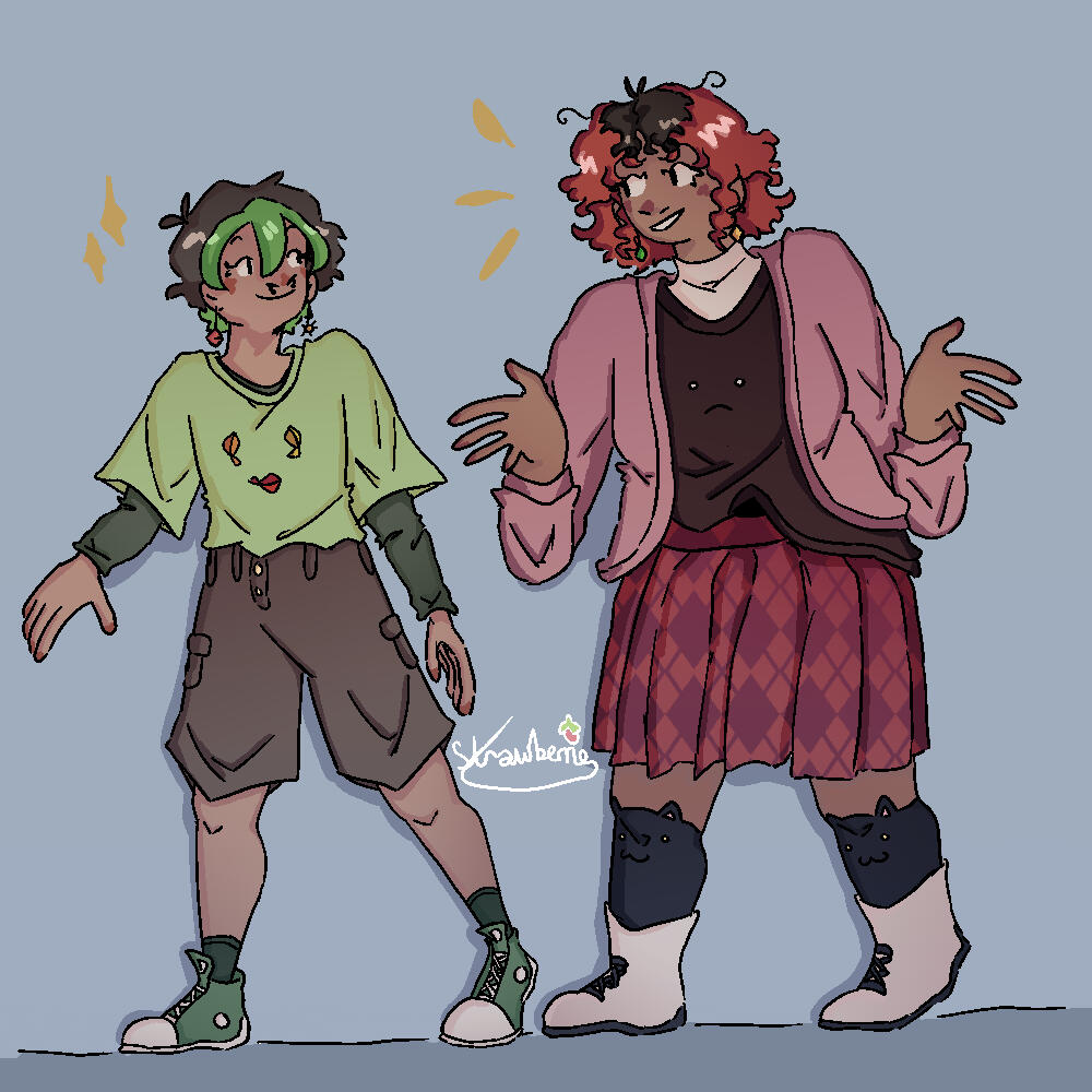 an illustration of two characters walking together